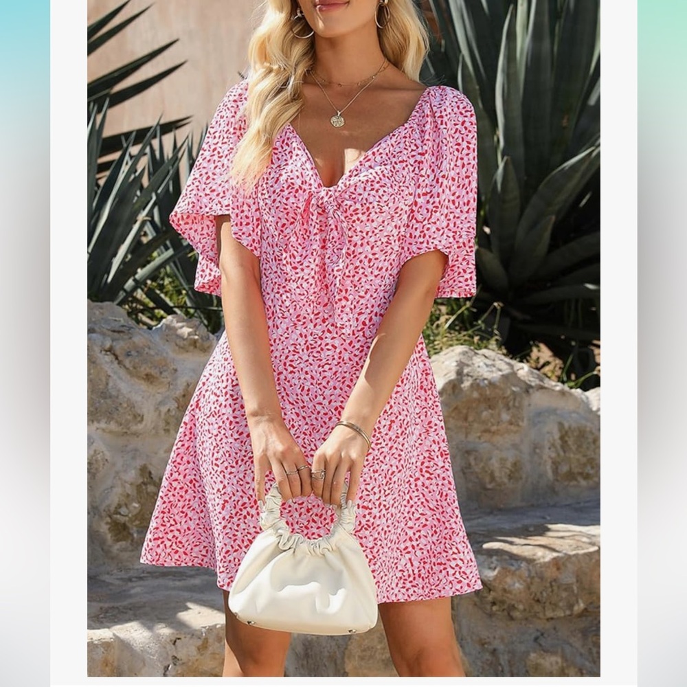 Dokotoo Deep V Neck Elegant Bow tie Mini Dress